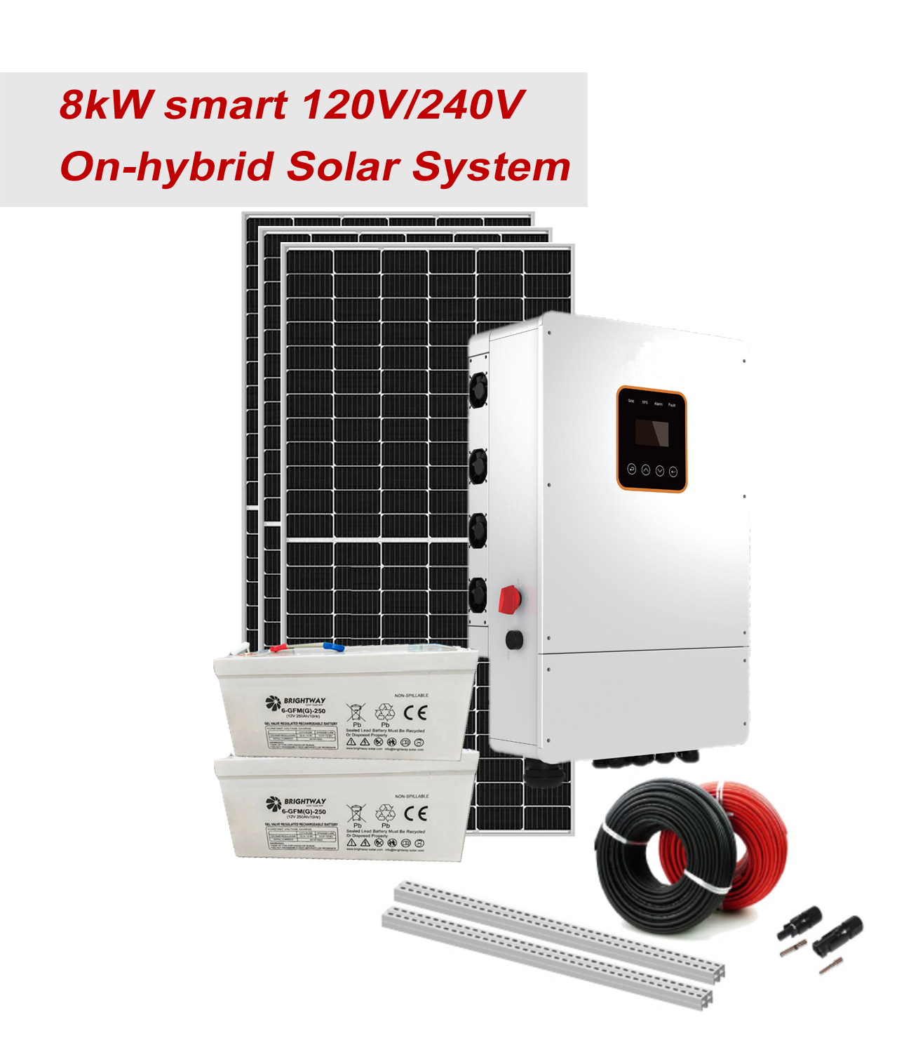 Solar on Hybrid System for Home Or Farm Use 8kW 24kWh battery storage 500W solar panel