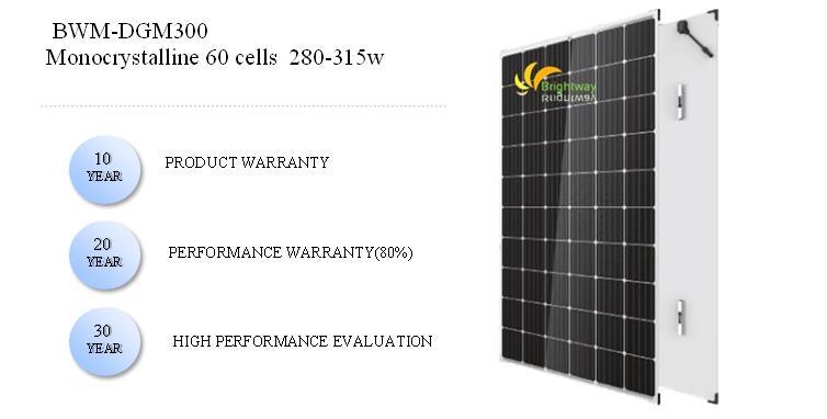 Dual Glass Mono Solar Panel 300W Solar Cell Customized