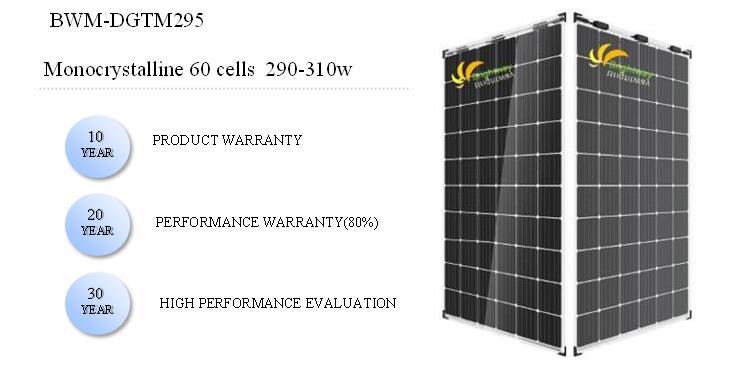Dual Glass Transparent/Monocrystalline Solar Panel 295W