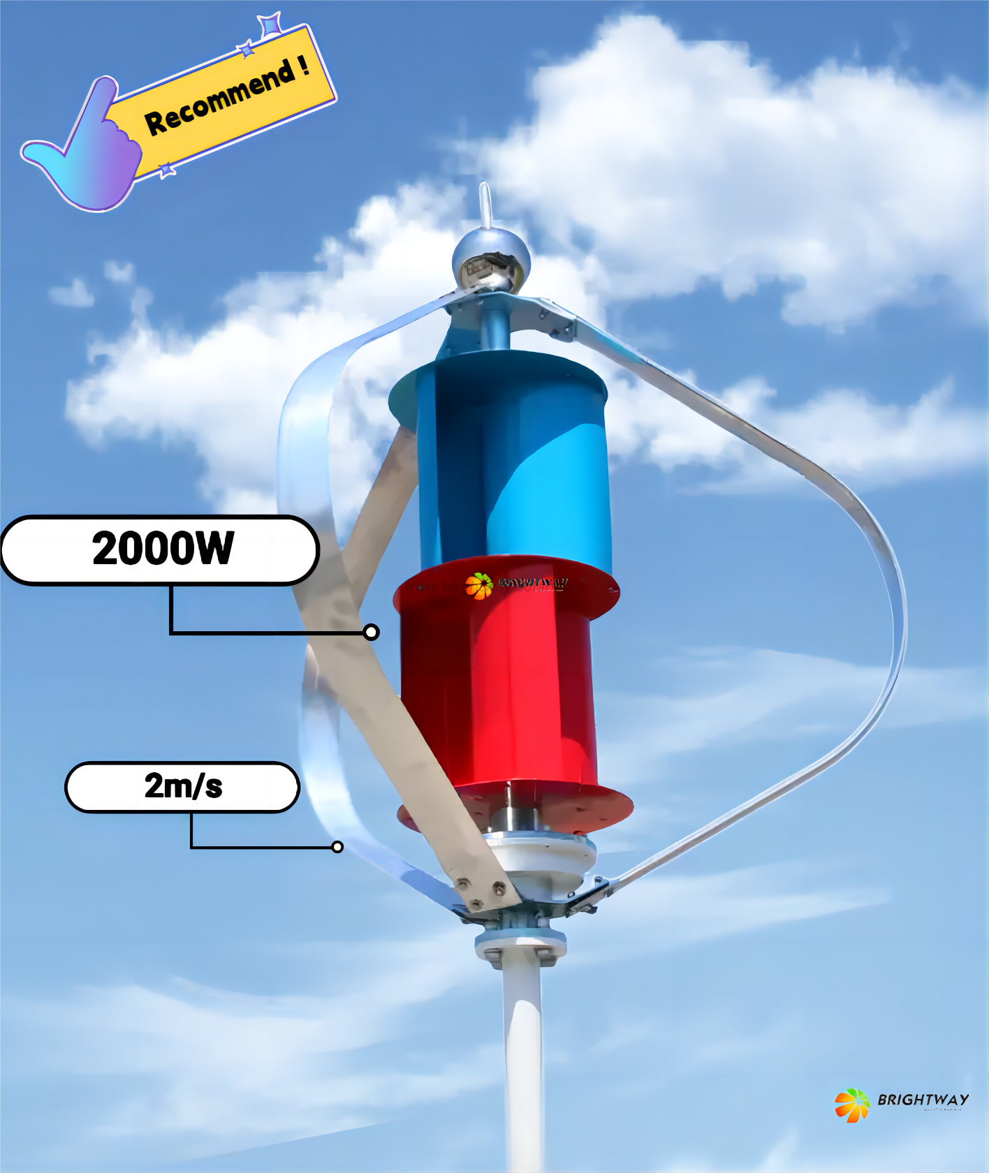 Brightway Renewable Energy Vertical Wind Turbine 2KW 2000W