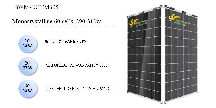Dual Glass Transparent/Monocrystalline Solar Panel 305W
