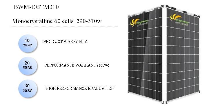 Dual Glass Transparent/Monocrystalline Solar Panel 310W
