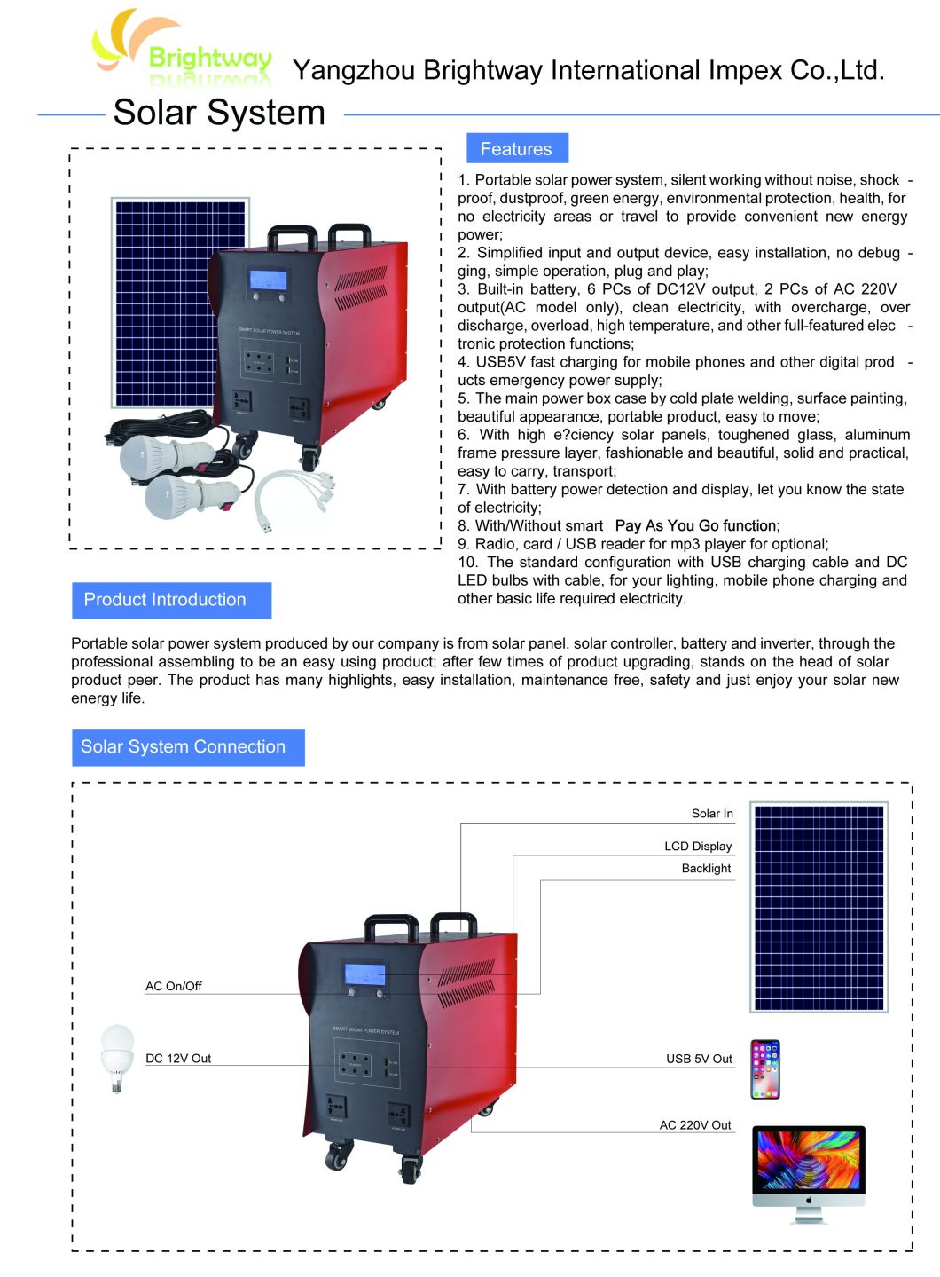 300W 500W 1000W Solar System Solar Charging Solar Lighting System Kit Solar Generator