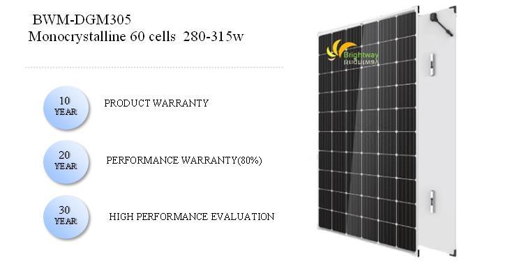 Dual Glass Monocrystalline Solar Panel 305W