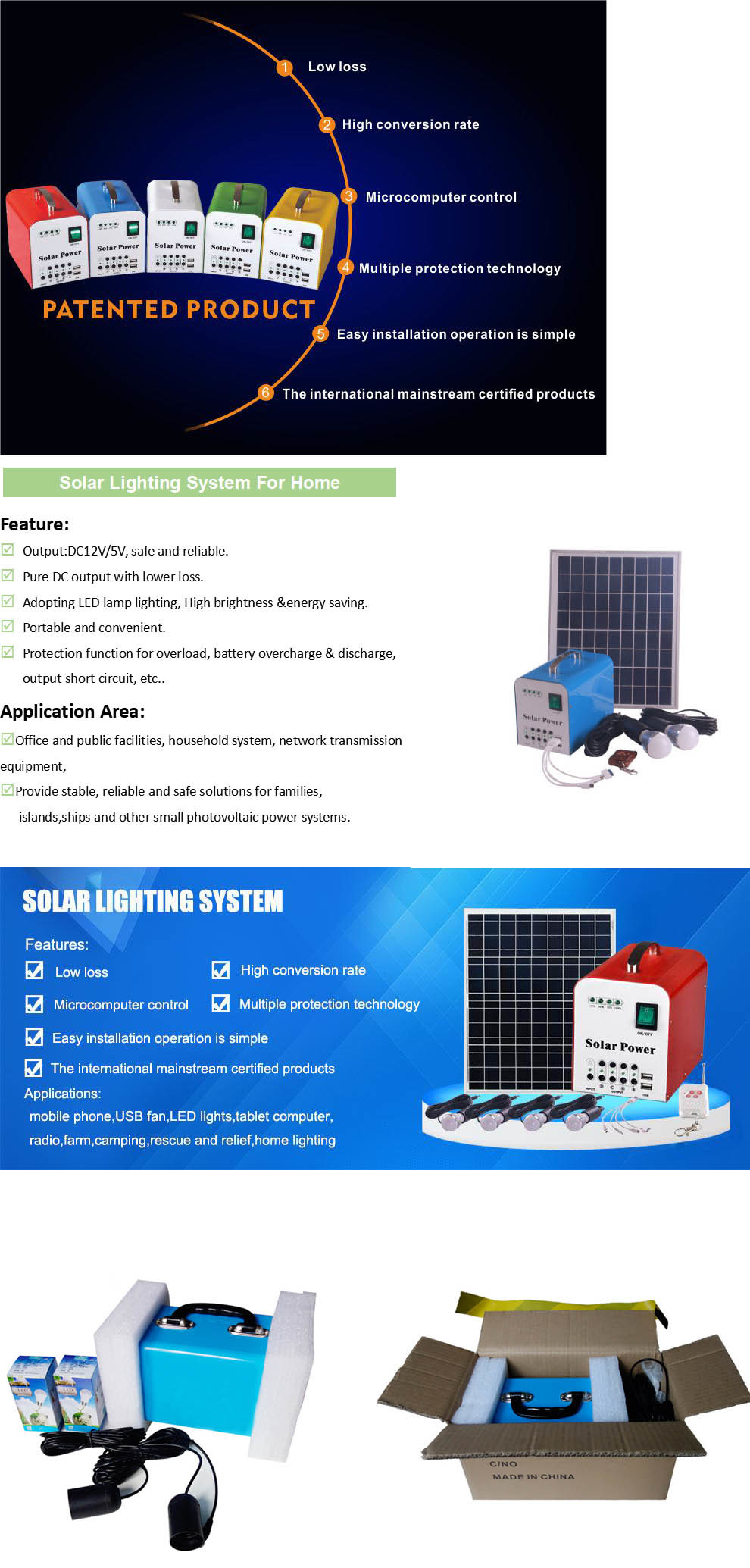 20W Home Solar Energy System with Battery and 3W LED Lights