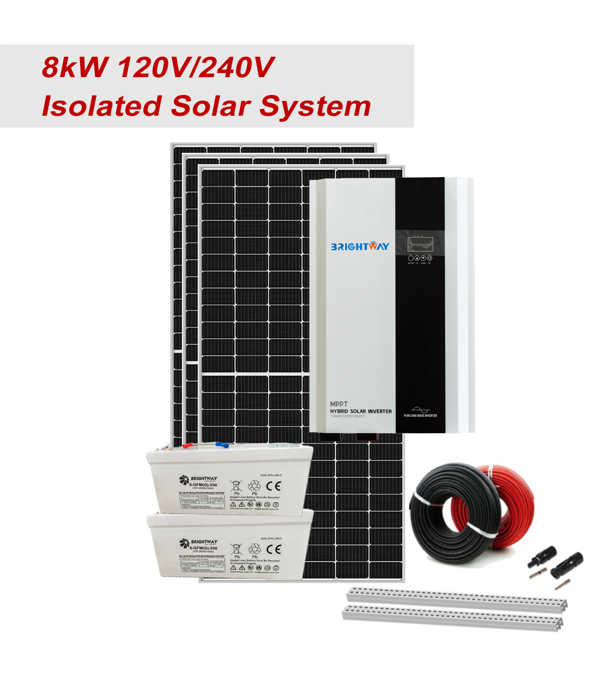 Solar off Hybrid System for Home Or Farm Use 8kW 24kWh battery storage 500W solar panel